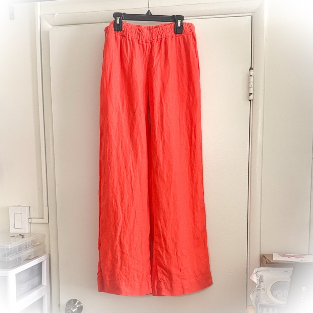 Vibrant Coral Wide-Leg Linen Pants by Guess